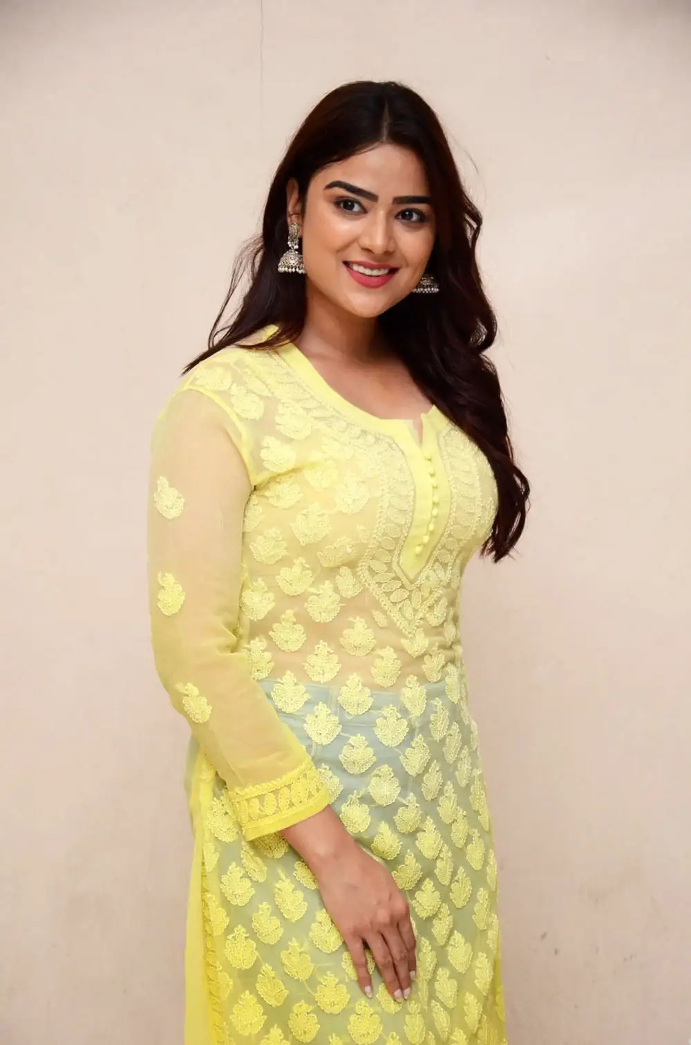 Beautiful Indian Girl Priyanka Sharma in Traditional Lemon Yellow Dress